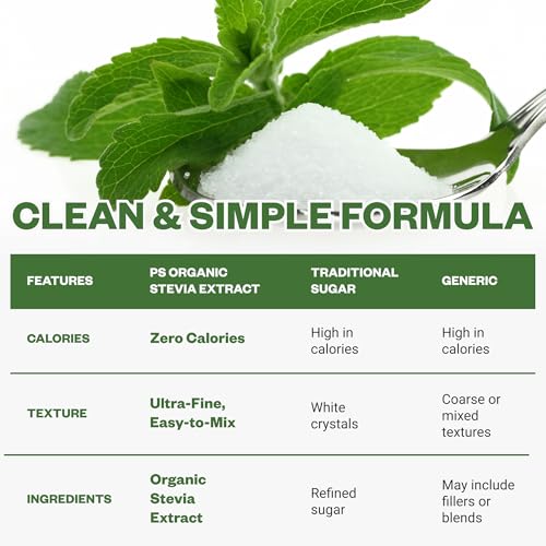 Organic Stevia Extract Powder, Sugar Alternative for Baking and Beverages, Concentrated Formula, Zero Calorie, Non-GMO, Keto Friendly, 892 Servings