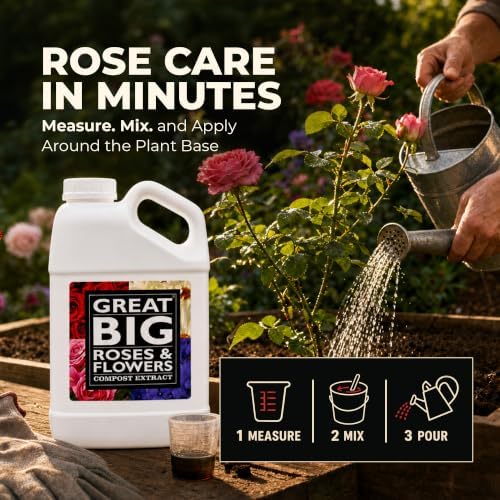Great Big Roses Fertilizer Booster for Rose & Flower Gardens, 32 Ounce | Organic; For Roses, Flowers, Hydrangeas & Flowering Shrubs; Mix 4 oz per gal water; More Blossoms & Better Root Uptake