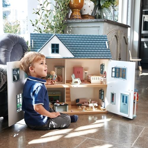 Tender Leaf Toys - Dovetail House - Large Luxury 27.36" Tall 3 Story Doll House with 6 Rooms - Gender-Neutral Dollhouse - Encourage Creative and