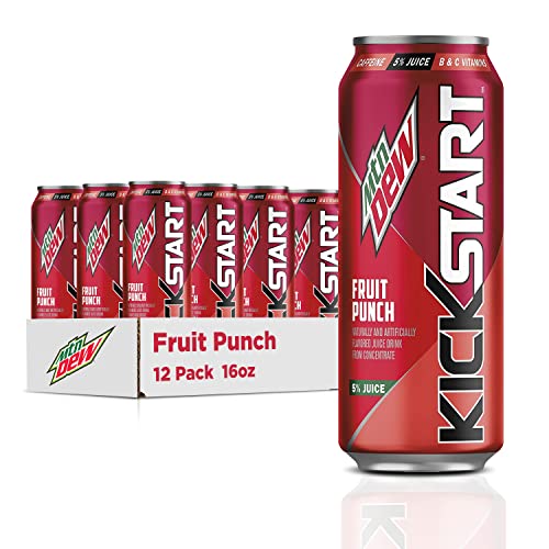 Mountain Dew Kickstart, Pineapple Orange Mango, 90mg Caffeine, Vitamins B & C, 80 Calories, 10% Juice, 16 fl oz (Pack of 12)