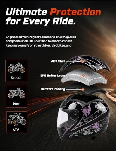 TCMT Full Face Helmet for Adult Men & Women, DOT Approved