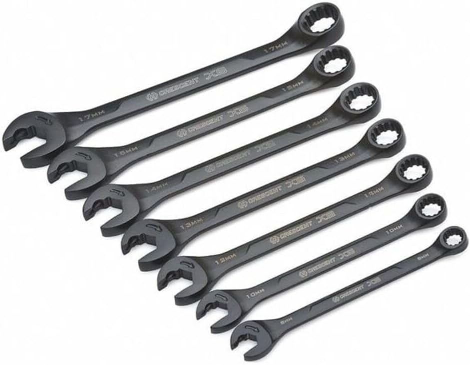 Crescent 7 Piece X6™ Black Oxide Spline Open End Ratcheting Combination Metric Wrench Set - CX6RWM7