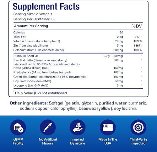 Prostana Prostate Health Supplement for Men - Clinical Formula Herbal Complex with Beta Sitosterol Saw Palmetto and Pumpkin Seed Oil for Prostate