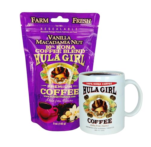 Hula Girl 10% Kona Ground Coffee, Grown in Hawaii, Hand Picked, Sun Dried, Fresh Roasted and Packed in Hawaii for 30 years, 7 Ounce
