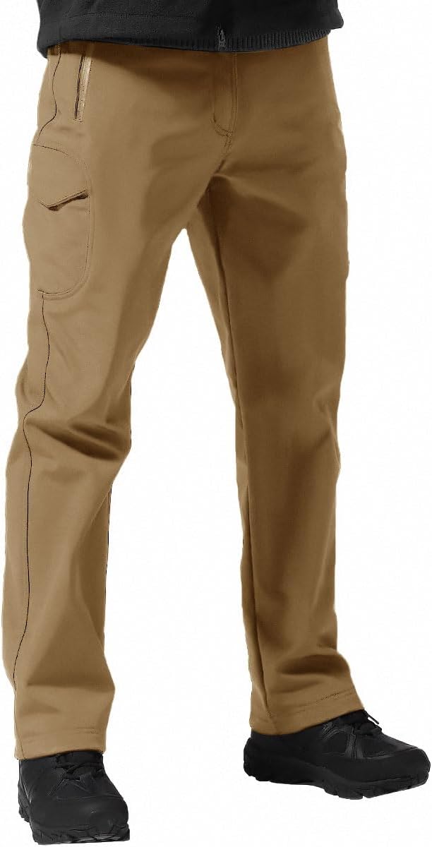 FREE SOLDIER Men's Outdoor Softshell Fleece Lined Cargo Pants | Snow Ski Hiking Pants with Belt, Waterproof Winter Pants, Insulated Work Pants, Breathable Windproof Insulated Pants