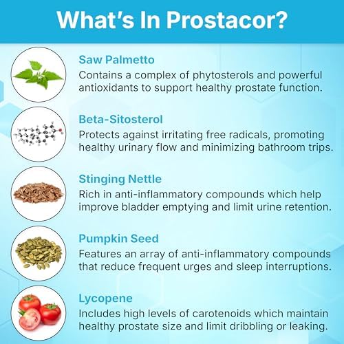 Prostacor Natural Prostate Support Supplement for Men, Vegan, Gluten-Free | Supports Healthy Urine Flow, Fewer Urges, Bladder Control