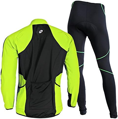 Men's Cycling Jersey Set, Winter Thermal Fleece Lining Waterproof Long Sleeve Jacket with Padded Riding Pants