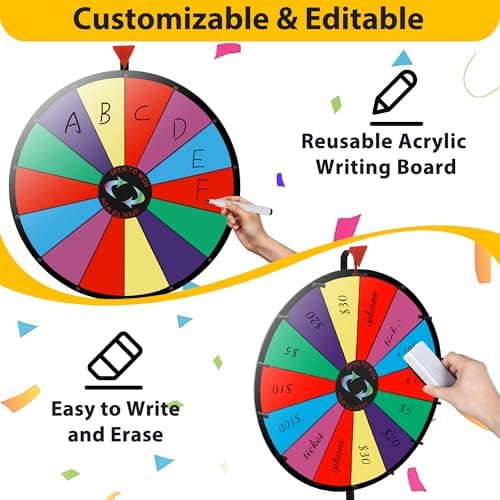 HomGarden 24" Colorful Spinning Prize Wheel | Dual-Use Tabletop/Floor Stand | Dry-Erase Board for Christmas, Carnival, Fundraiser