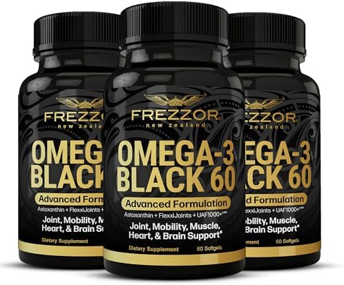 FREZZOR Omega 3 Black for Joint Care & Comfort - New Zealand Green Lipped Mussel Oil Capsules, 53x Higher Potency with UAF1000+ Super Antioxidant