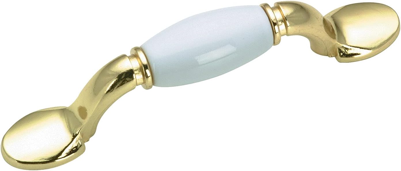 Richelieu | Cherbourg 3-inch (76 mm) White and Brass Curved Cabinet Pull