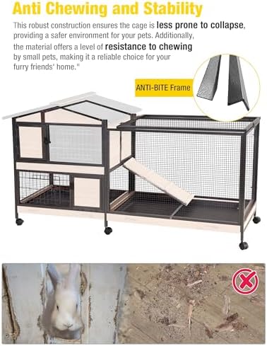Aivituvin Rabbit Hutch, Indoor Bunny Cage with Run Outdoor Rabbit House with Two Deeper No Leak Trays - 4 Casters Include (Grey)