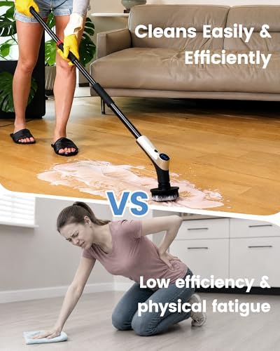 Electric Spin Scrubber IPX7 Waterproof Shower Scrubber with 7 Brush Heads | 2.5N·m Torque Power Scrubber for Bathroom Grout Tile Bathtub Cleaning