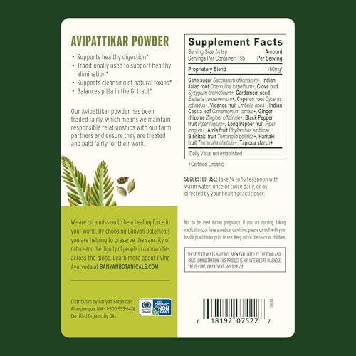 Banyan Botanicals Avipattikar Powder – Organic Digestion Supplement with Ginger, Cardamom & Vidanga ­­– Supports Healthy Stomach Acid Balance* – ½ lb. – Non-GMO Sustainably Sourced Vegan