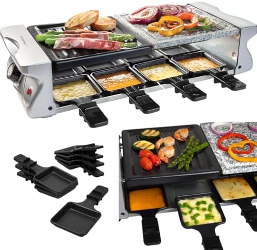 Electric Cheese Raclette Table Grill w Cooking Stone & Grilling Plate | Nonstick
