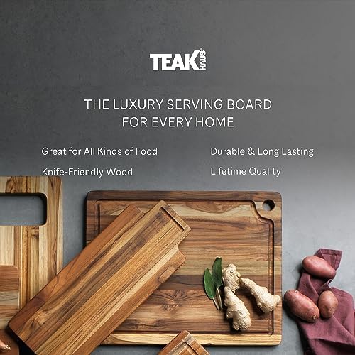 Teakhaus Teak Cutting Board - Rectangle Edge Grain Board With Corner Hole And Juice Canal (16 x 12 x .5 in.)