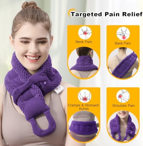 UNCN Long Wide Heating Pad for Neck and Shoulders Back 33x5.9 Microwavable Large Moist Heat Pack Warm Hot Compress Neck Wrap Weighted Bag Massage