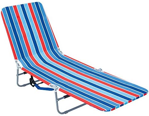 Rio Beach Portable Lay Flat Folding Backpack Beach Lounge Chair with Backpack Straps and Storage Pouch, Blue and Red