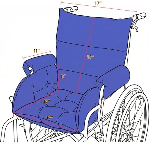Wheelchair Cushions，Pressure Pain Relief Accessories with Armrest Covers. Supports Coccyx & Back, Non-Slip. Fits 18" Wheelchair with Full Arms, Blue.
