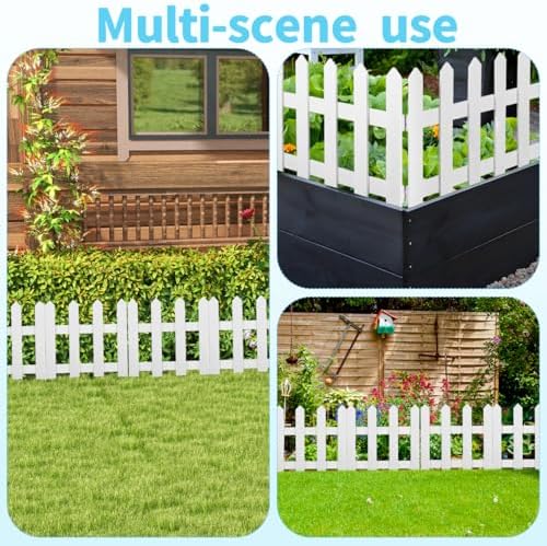 DOITOOL White Picket Fence Garden Border, Wood Decorative Garden Fence Animal Barrier Landscape Fencing Border for Dogs, Flower Bed