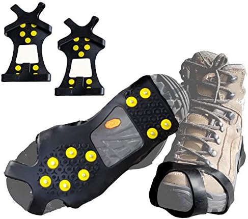 Ice Snow Traction Cleats - Lightweight Crampon Cleats for Walking on Snow & Ice - Anti Slip Grippers Fasten Quickly & Easily Over Footwear - Protable Grips for Shoes and Boots