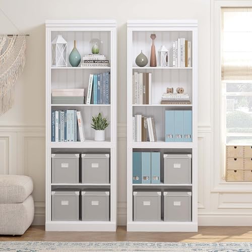 Spirich White Bookshelf, 5-Tier Tall Bookcase with Adjustable Shelves | 13.4-Inch Depth, Anti-Tip Device, Water-Based Finish, FSC-Certified Wood