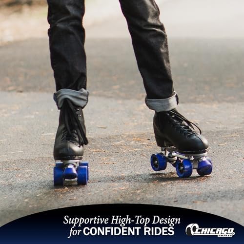 Chicago Skates Classic Quad Roller Skates for Women & Men – Durable & Top Performance, Adjustable High-Top Boots for Safe Indoor/Outdoor Roller Derby–60mm PU Wheels & Semi-Precision Bearings