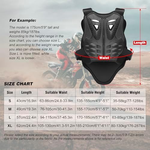 PELLOR Motorcycle Armor Vest Chest Back, Motocross Body Guard Vest Skiing Riding Skating Anti-Fall Vest Protective Gear