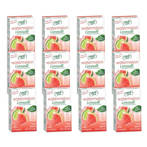 True Lime Watermelon Limeade Powdered Drink Mix Packets, 10 ct (12-pack) | Non-GMO, gluten free, low calorie water enhancer, no artificial sweeteners