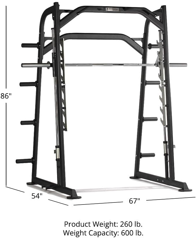 Titan Fitness Smith Machine, Counterbalanced Power Rack with Adjustable Safety Stops, Olympic Fixed Barbell Design, Multi-Grip Pull Up Bar