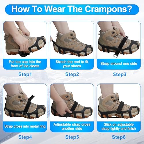 Ice Cleats for Shoes and Boots Crampons Snow Traction Cleats Anti Slip Overshoe 9 Steel Studs Shoe Grippers Slip-on Stretch Footwear for Women Men Kids Winter Hiking Climbing