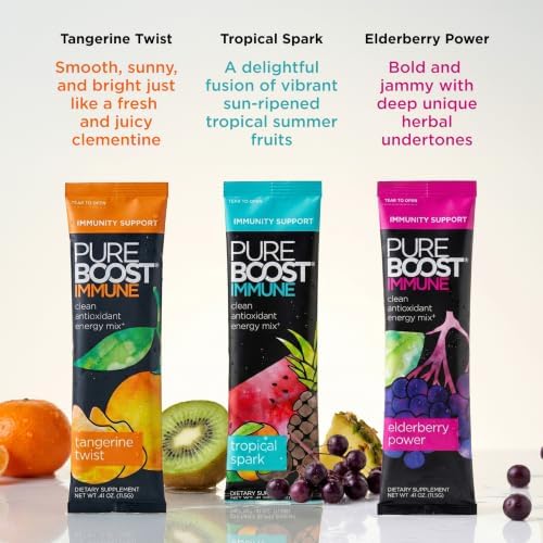Pureboost Sugar-Free Immune Clean Energy Booster Drink Mix, Combo Pack 30ct