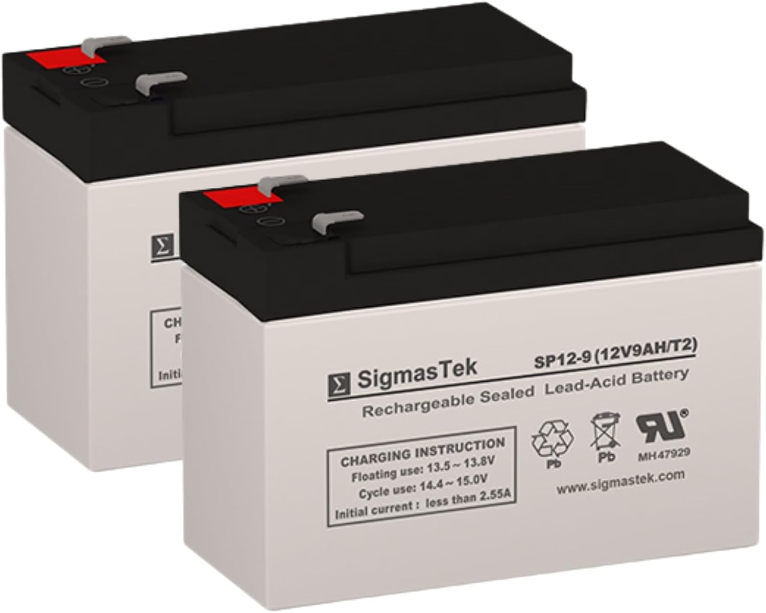 SigmasTek SP12-9 - 12V 9AH F2 SLA Battery - Replaces: Universal Power UB1290 (40748), UB1280HR (D5785), B&B Battery BP8-12, HR9-12, Vision CP1290, Yuasa NP9-12