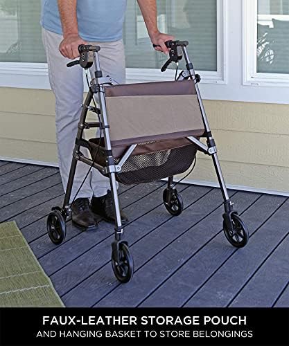 Signature Life Elite Travel Rollator Short, Junior Foldable and Lightweight Four Wheel Rolling-Walker with Seat for Adults, Seniors and Elderly