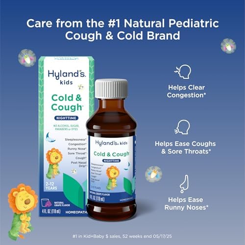 Hyland's Kids Cold and Cough, Day and Night Combo Pack, Cold Medicine for Ages 2 and up, Syrup Cough Medicine for Kids, Nasal Decongestant, 4 Fl Oz (Pack of 2)