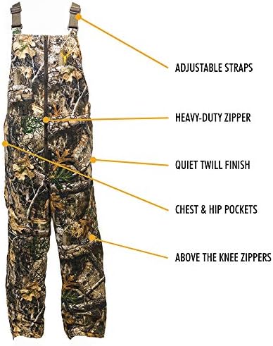 HOT SHOT Men’s Insulated Camo Bib, Ultra-Quiet Adjustable Overalls, Cold Weather Hunting Coveralls for Men