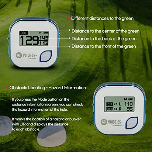 GOLFBUDDY Voice 2S+ Talking GPS Rangefinder, Clip on Hat Golf Navigation, Slope Mode on/Off, 18 Hours Battery Life, Shot Distance Measurement