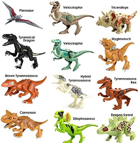 Toysvill Compatible Dinosaurs Mini Figures for Jurassic World Building Blocks Toys (Set of 20 Pieces) with Moving Parts. T Rex, Dragon Sword