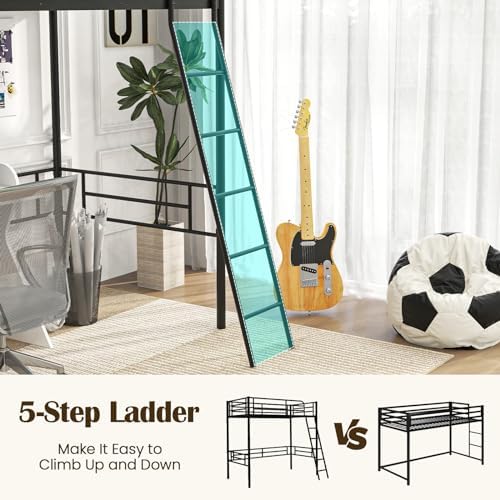 GIANTEX Twin Size Loft Bed, Metal Loft Bed Frame with Ladder & Safety Guardrail, Space-Saving with Ample Space Underneath, for Teens Junior and Adults