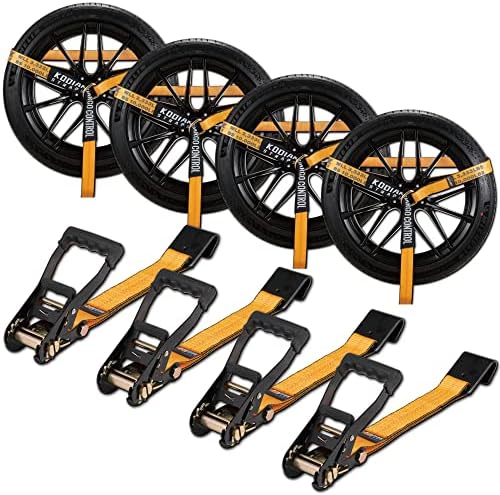 Adjustable Vehicle Tire Tie Down Straps Kit– 4pk Heavy Duty Tire Straps with Snap Hooks 10