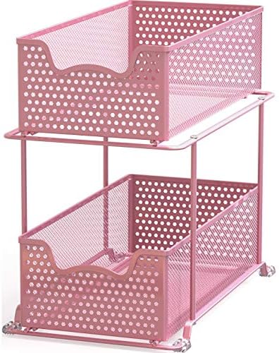 Simple Houseware 2 Tier Sliding Cabinet Basket Organizer Drawer, White