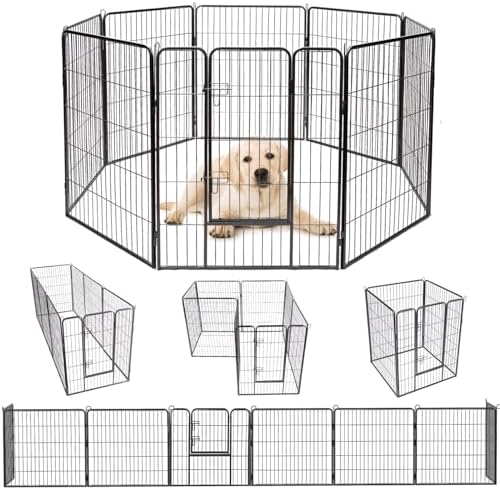 S AFSTAR 16 Panels Metal Dog Playpen, 48" Height Dog Fence Exercise Pen with Doors for Large Medium Small Dogs Rabbits Cats, Foldable Pet Puppy Playpen for Indoor & Outdoor Yard (Black)
