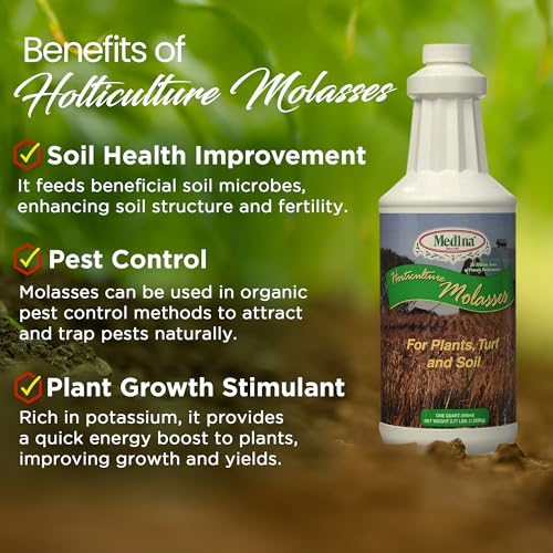 Medina Horticultural Molasses, 1 Qt - Nutrient-Rich Soil & Plant Feed | Feeds beneficial microbial life; supports organic gardening; versatile on lawns, gardens & trees
