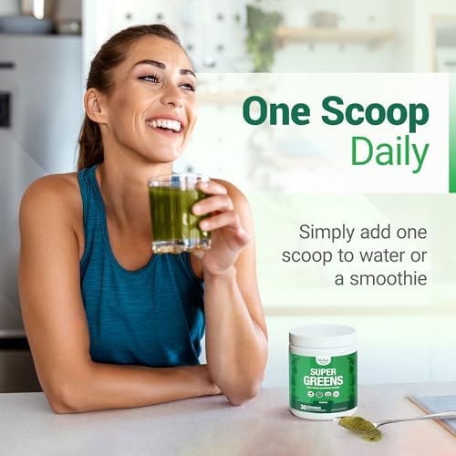 Nested Naturals Super Greens Daily Superfood Powder - Certified USDA Organic Green Powder w/20+ Whole Foods, Spirulina Powder,Wheat & Barley Grass - Probiotics, Fiber & Enzymes - Original Flavour, 30