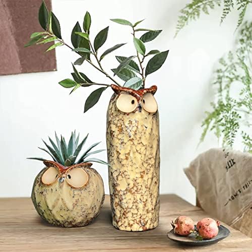 GeLive Blue Owl Ceramic Succulent Planter with Drainage Hole Animal Plant Pot Tabletop Decoration Vase Window Box Indoor Outdoor Decor (Blue)