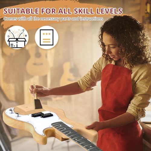 Ktaxon DIY Electric Guitar Kit, 44Inch DIY Bass Guitar Kit (KIB) | Mahogany Body, Solid Wood Fingerboard and Maple Neck, Easy Installation & All Accessories Included to Build Your Own Guitar