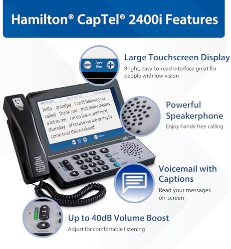 Hamilton CapTel 2400iSPNBT Large Touch Screen Captioned Telephone | Phone for Hard of Hearing with Answering Machine and Speakerphone