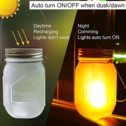 Solar Flicker Torch Lights, 6 Pack Waterproof Dancing Flicker Lanterns Lights Build-in Glass Mason Jar