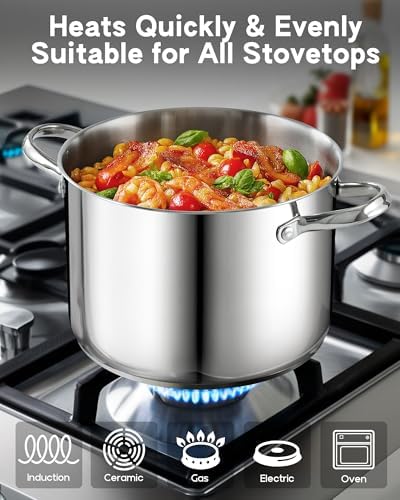 Cooks Standard Classic 6-Quart Stainless Steel Dutch Oven Casserole with Glass Lid, Large Dutch Oven Casserole for Soup, Stew, Chili & Pasta, Compatible with All Stovetops
