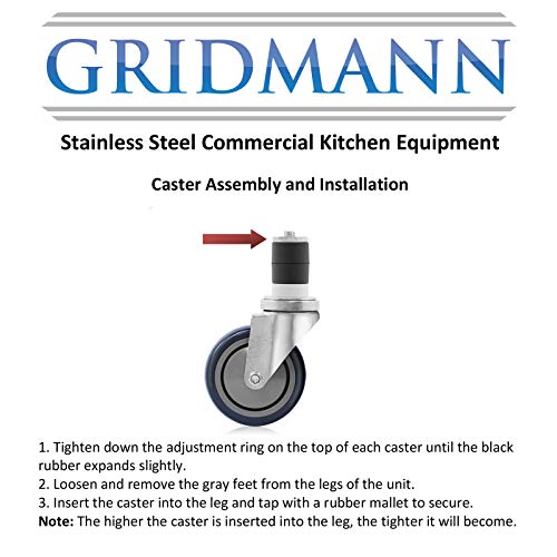 GRIDMANN 4 inch Caster Wheel Set for Commercial Kitchen Prep Tables, 2 Wheels with Brakes, 2 Without Brakes