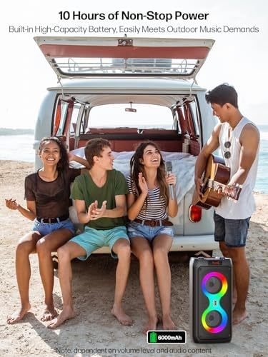 Karaoke Machine with 2 Wireless Mics, Portable Speaker for Party & Outdoor